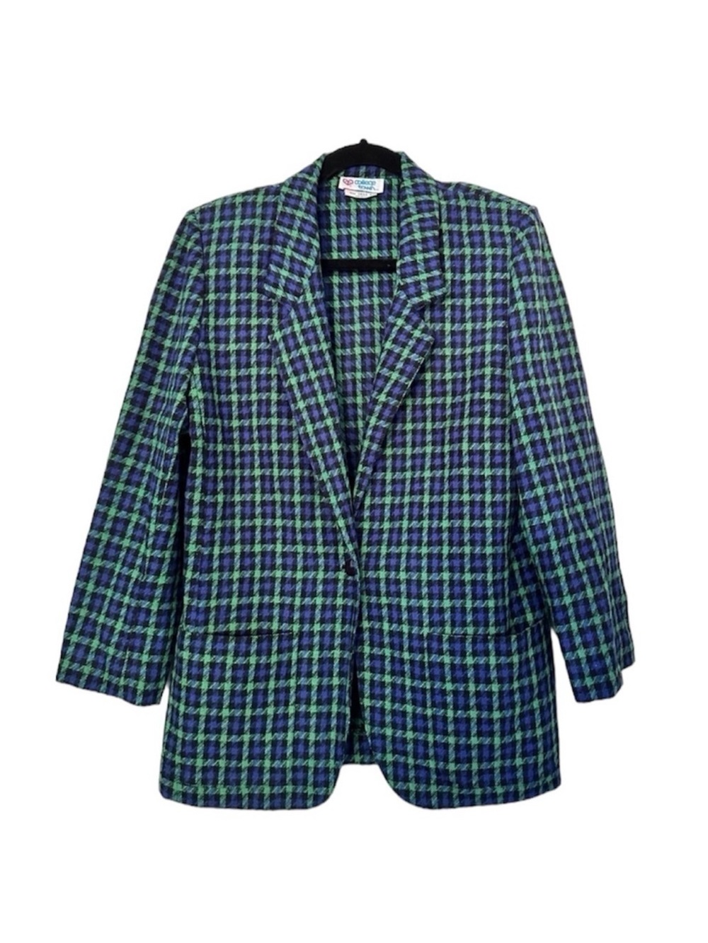 Vintage College Town Plaid Houndstooth Wool Blazer Womens 5/6 Medium Academia